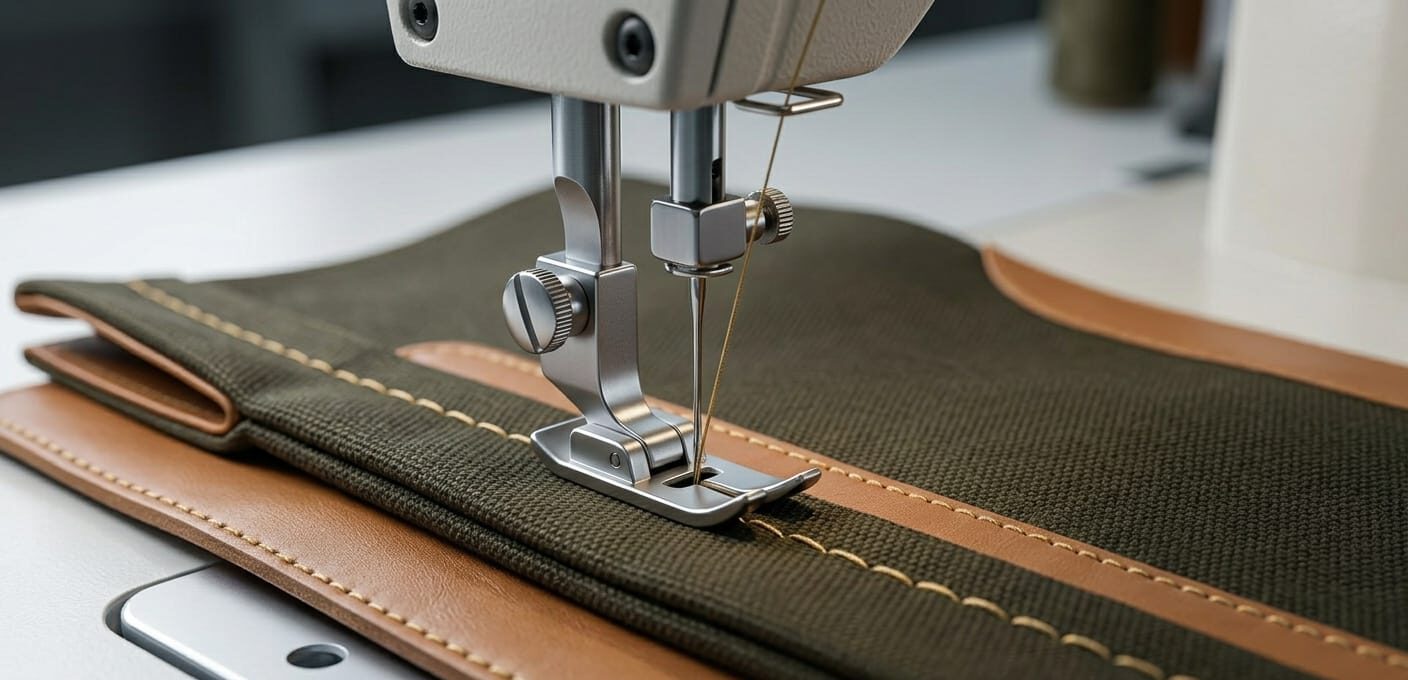 About Us "Close-up of skilled artisans stitching premium leather bags, showcasing Vayuu's commitment to quality craftsmanship."